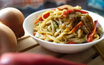Pasta con verduras y soja